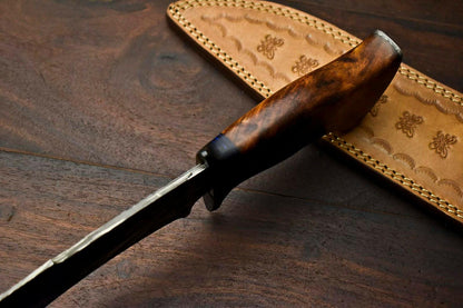 15" Custom Damascus Steel Bowie Knife – Walnut Wood Handle & Leather Sheath