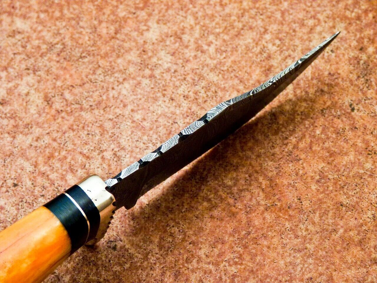 Damascus Bowie Knife – 8" Stained Camel Bone & Wood Handle
