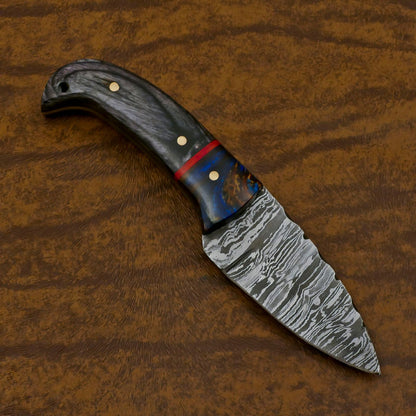 Handmade Damascus Steel Resin Wood EDC Skinner Knife – Custom Compact Hunting Blade