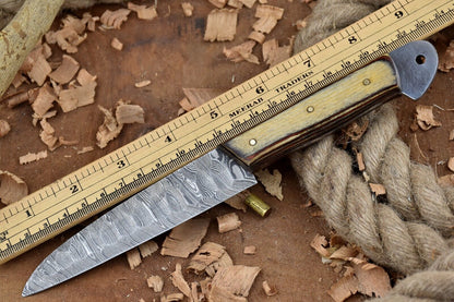 Custom Handmade Forged Damascus Steel Kitchen Chef Knife with Yellow & Red Dollar Sheet Handle