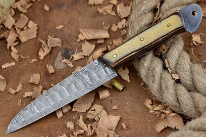 Custom Handmade Forged Damascus Steel Kitchen Chef Knife with Yellow & Red Dollar Sheet Handle