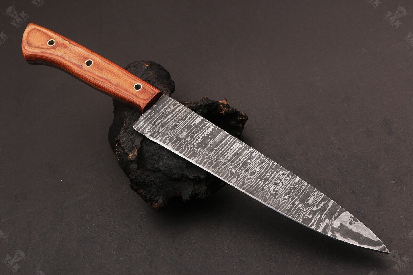 13" Custom Hand Forged Fire Damascus Steel Sentoku Chef Knife for Kitchen Use