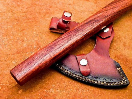 Hand Forged Carbon Steel Viking Bearded Axe 18" Hatchet Tomahawk with Wood Handle and Leather Sheath