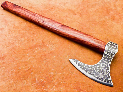 Hand Forged Carbon Steel Viking Bearded Axe 18" Hatchet Tomahawk with Wood Handle and Leather Sheath