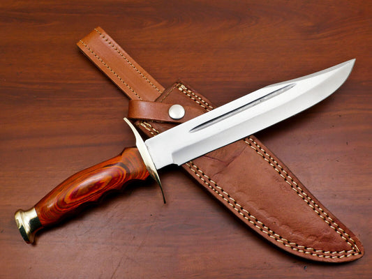 12" Handmade Stainless Steel Bowie Hunting Knife with Sheath – Full Tang Outdoor Survival Knife