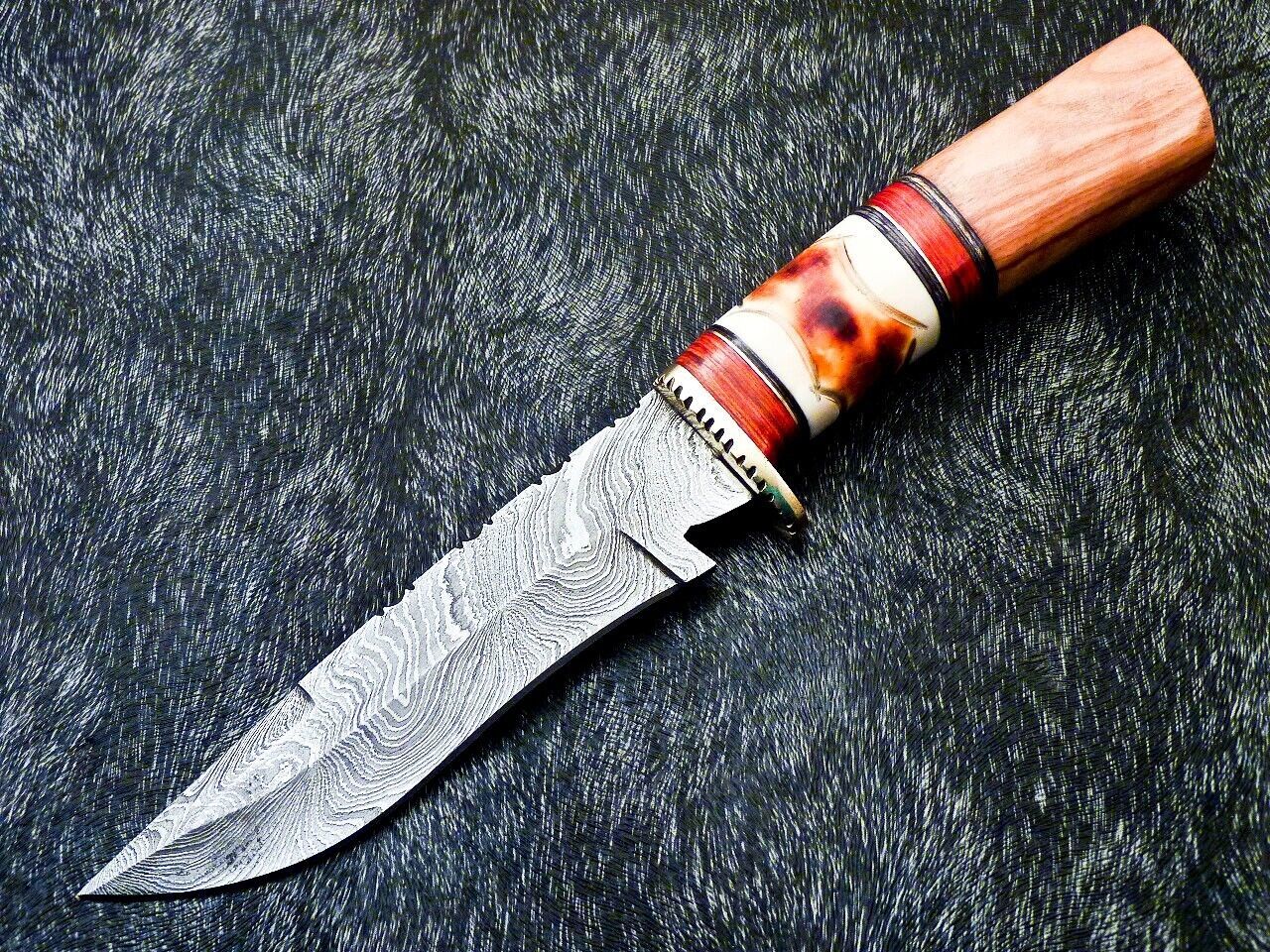 Custom Handmade Damascus Steel Hunting & Camping Bowie Knife – Bone Handle