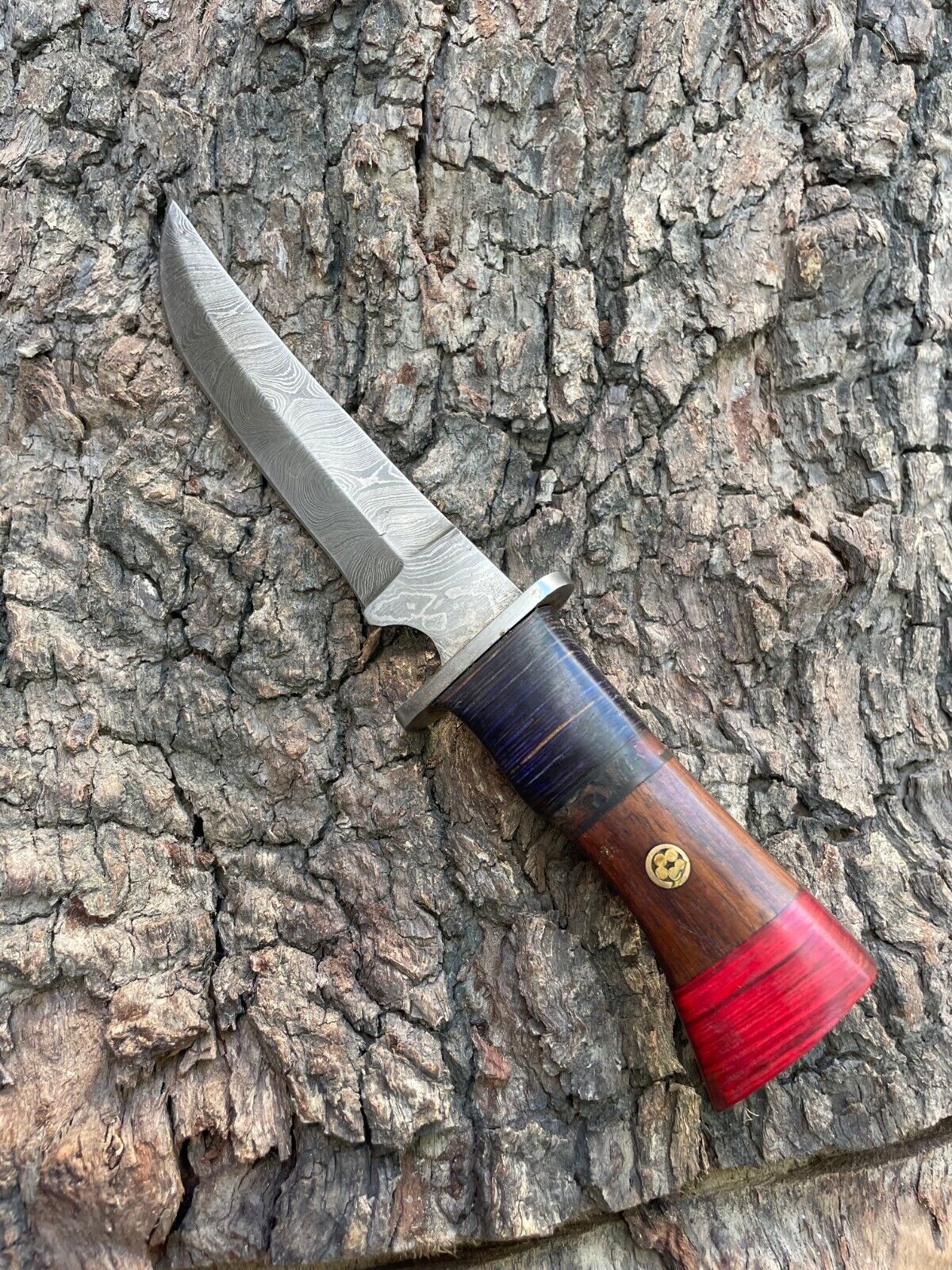 Heritage Forge Custom Forged Damascus Steel Bowie Boot Hunting Knife with Wood Handle