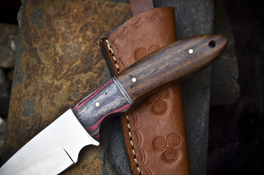 8.5" Hand Forged Skinner Knife 440C Stainless Steel Walnut Handle with Leather Sheath