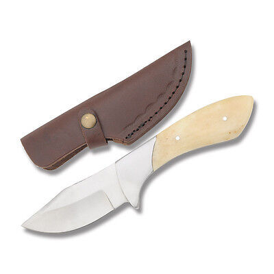 7.25" Hunter Skinning Knife – Stainless Steel Full Tang Blade, Bone Handle, Leather Sheath