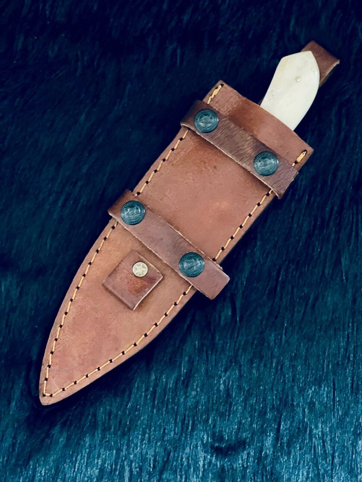 10 Inch Rain Drop Damascus Steel Bowie Knife with Camel Bone and Wood Handle
