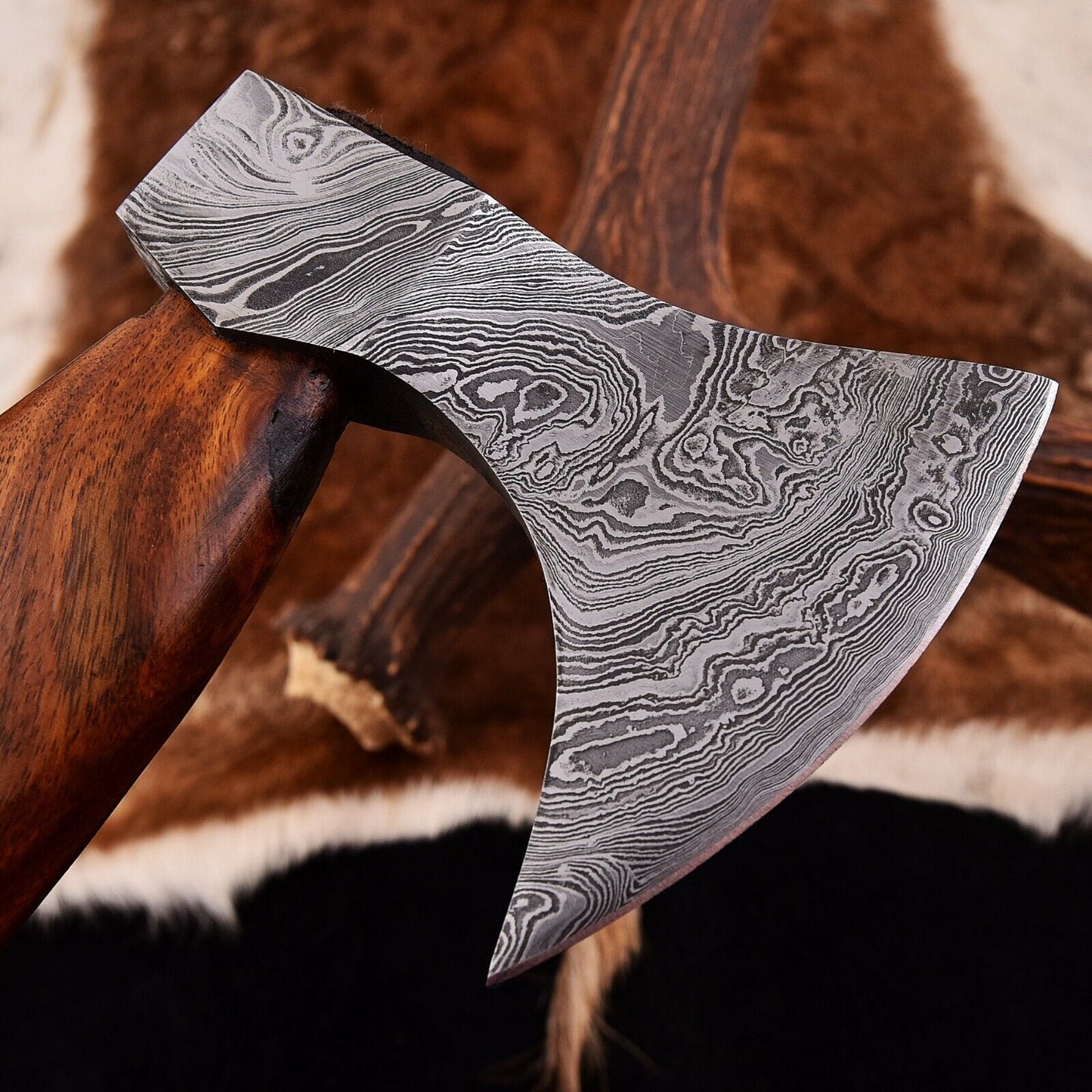 Custom Handmade Hand Forged Damascus Steel Axe Hatchet | Viking Camping Tomahawk with Exotic Wood Handle & Leather Sheath