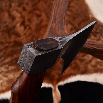 Custom Handmade Hand Forged Damascus Steel Axe Hatchet | Viking Camping Tomahawk with Exotic Wood Handle & Leather Sheath