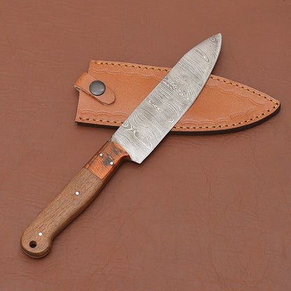 Hand-Forged Damascus Steel Chef Fillet Knife with Elegant Pakka Wood Handle & Leather Sheath