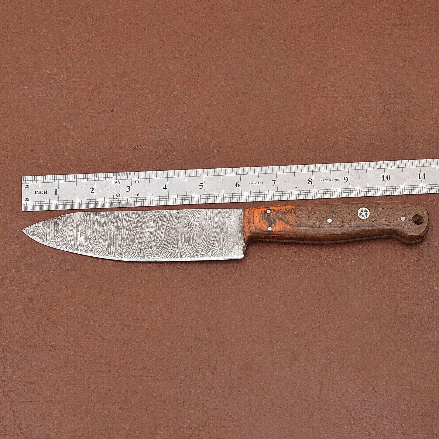 Hand-Forged Damascus Steel Chef Fillet Knife with Elegant Pakka Wood Handle & Leather Sheath