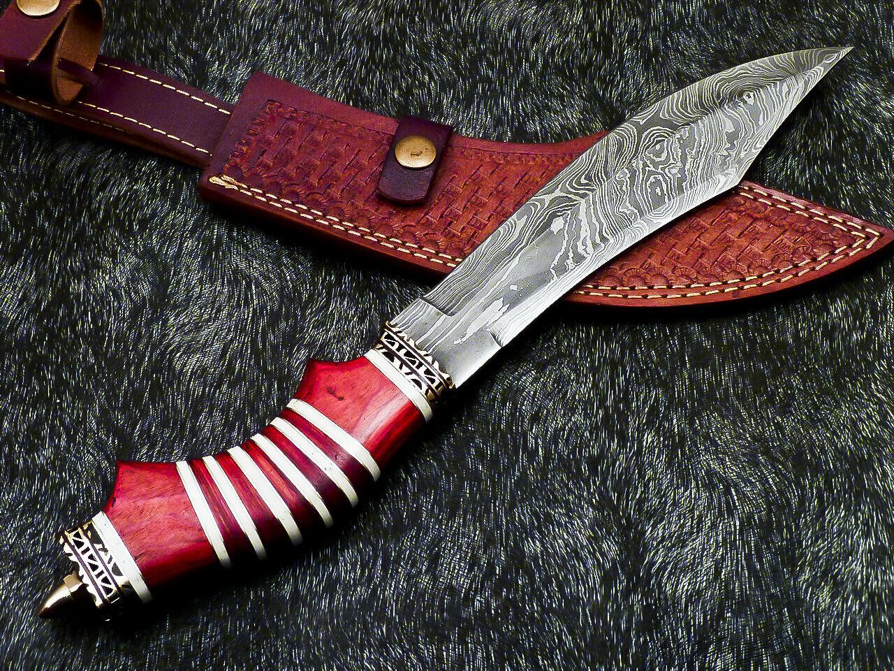 13" Damascus Bowie Knife – Camel Bone & Hardwood Handle