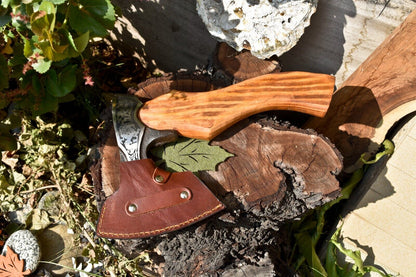 Handmade High Carbon Steel Etched Vikings Hatchet Axe – Olive Wood Handle