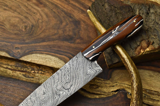 12" Handmade Damascus Steel Chef Knife – Full Tang Kitchen Knife, Forged Blade