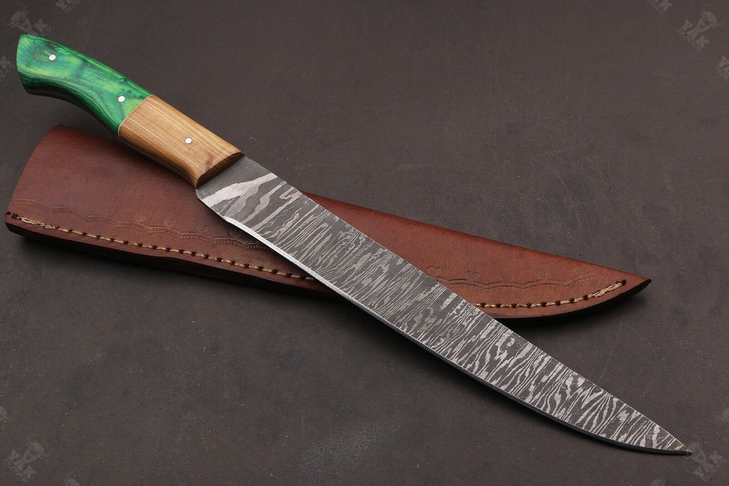 14" Hand Forged Fire Damascus Steel Fillet Knife For Kitchen Use Best Fillet Knife W/Sheath
