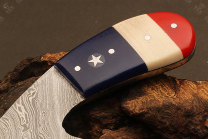Heritage Forge Ridgeback Twist Damascus Bowie with Camel Bone and Wood Handle