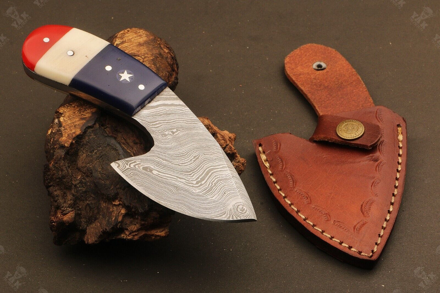 Heritage Forge Ridgeback Twist Damascus Bowie with Camel Bone and Wood Handle