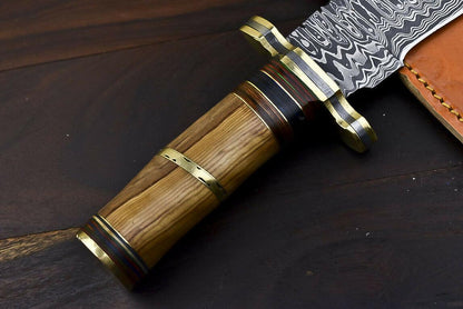 12.6" Damascus Steel Bowie Knife with Olive Wood Handle