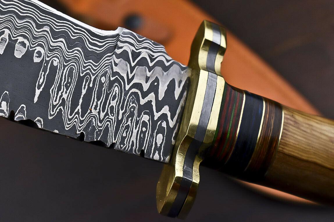 12.6" Damascus Steel Bowie Knife with Olive Wood Handle