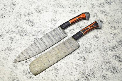 Lot of 2 Handmade Damascus Steel Chef Knives Set – Full Tang