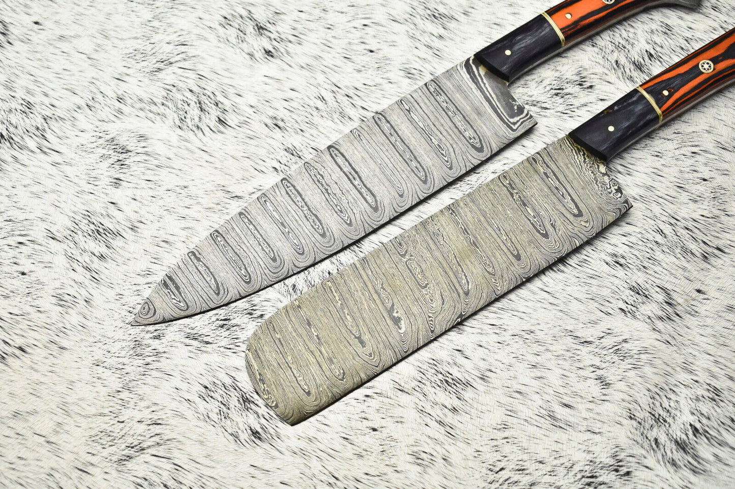 Lot of 2 Handmade Damascus Steel Chef Knives Set – Full Tang