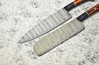 Lot of 2 Handmade Damascus Steel Chef Knives Set – Full Tang