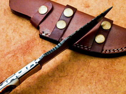 10" Damascus Steel Bowie Knife with Camel Bone Handle – Full Tang Tracker Design