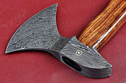 Handmade Damascus Axe with Walnut Wood Handle and Twist Pattern Steel