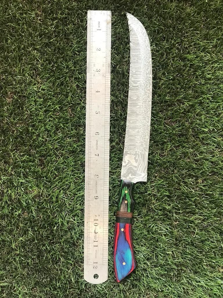 13.5" Custom Hand forged Damascus Fillet Knife Damascus Fillet Knife With Leather Sheath