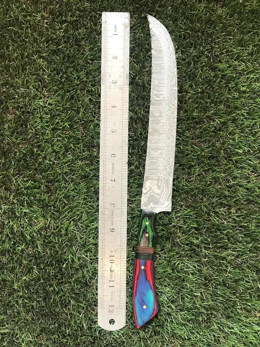 13.5" Custom Hand forged Damascus Fillet Knife Damascus Fillet Knife With Leather Sheath