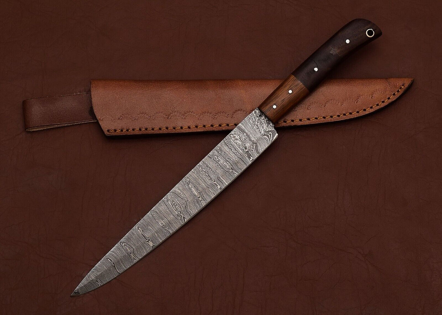 Custom Handmade Damascus Steel Kitchen Chef Fillet Knife with Rose Wood Handle
