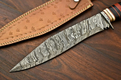 16" Handmade Damascus Steel Bowie Knife with Hardwood Handle