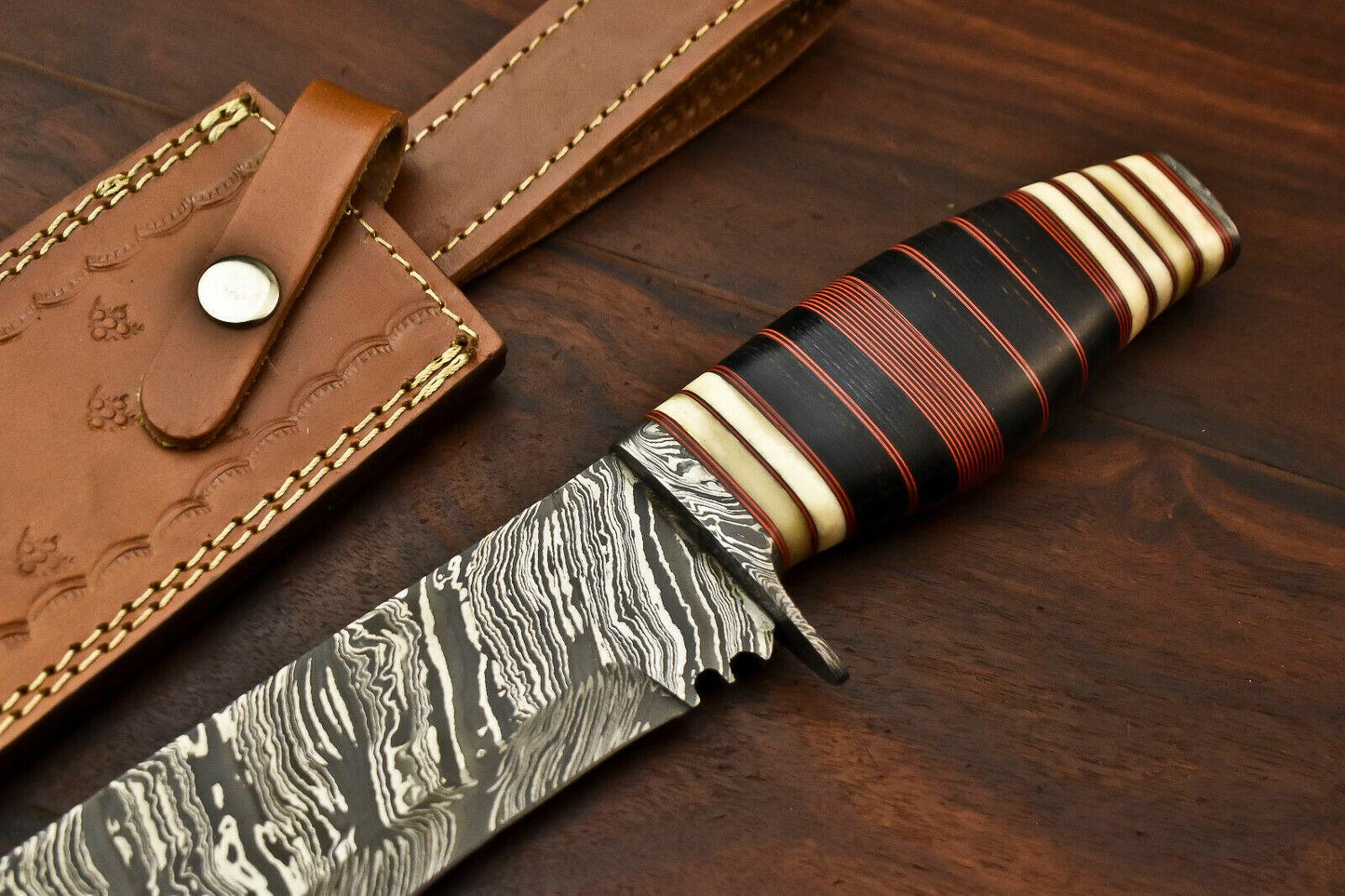 16" Handmade Damascus Steel Bowie Knife with Hardwood Handle