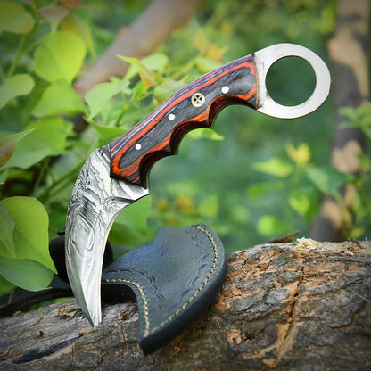 Handmade Damascus Karambit Knife Damascus Steel Knife with Wood Handle
