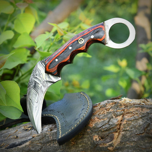 Handmade Damascus Karambit Knife Damascus Steel Knife with Wood Handle