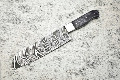 Salvation Handmade Damascus Steel Full Tang Kitchen Chef Knife – 12" Blade, Oil Tempered 58-60 HRC, Sharpened at 20°