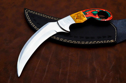 Best Karambit Custom D2 Karambit Knife 10" Pakka Wood Handle Karambit with Sheath