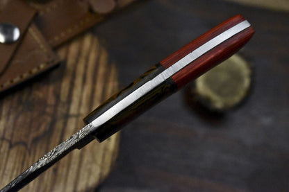 Twist Pattern Damascus Skinner Knife Mixed Handle Everyday Carry Hunting Blade