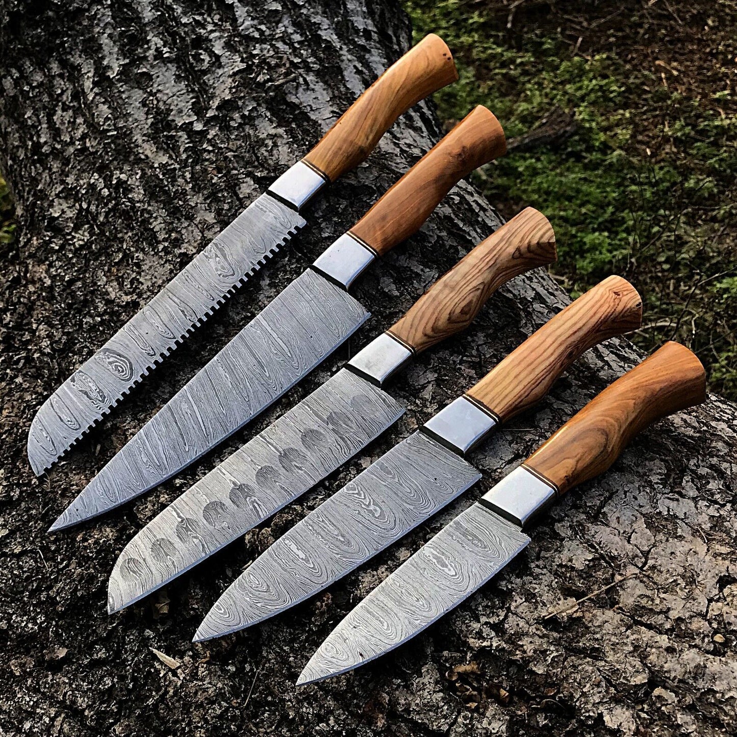 5-Piece Custom Handmade Damascus Steel Chef Knife Set with Sheath