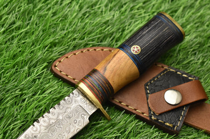 Hand Forged Damascus Skinner Knife with Olive Wood Handle and Brass Guard