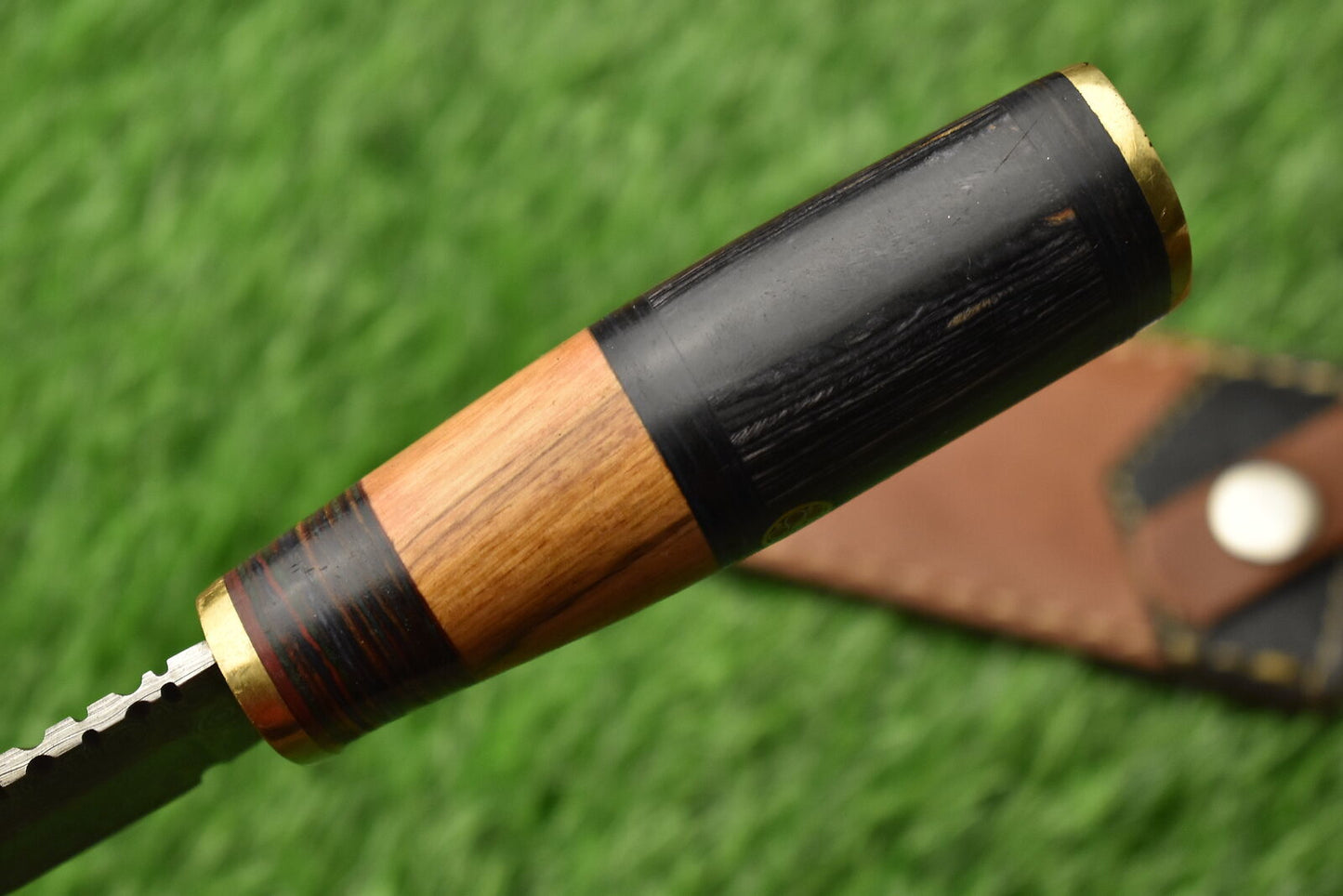 Hand Forged Damascus Skinner Knife with Olive Wood Handle and Brass Guard