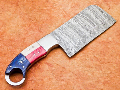 10" Handmade Damascus Steel Chef Chopper Cleaver – Camel Bone & Hardwood Handle, With Leather Sheath