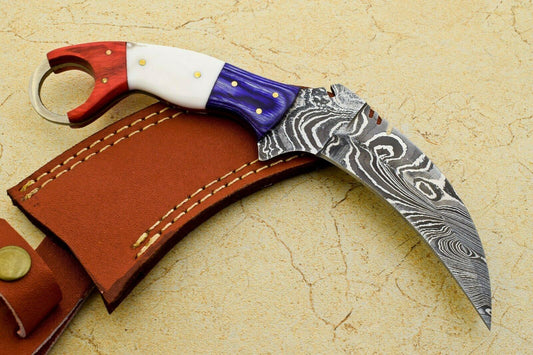 9" Handmade Best Karambit Best Karambit Damascus Steel Hunting Knife With Wood and Resin Handle