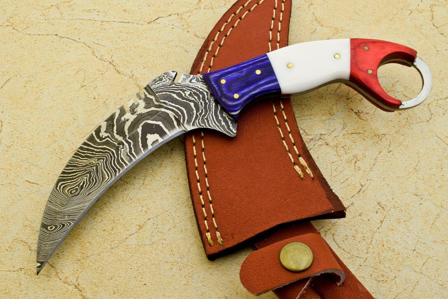 9" Handmade Best Karambit Best Karambit Damascus Steel Hunting Knife With Wood and Resin Handle