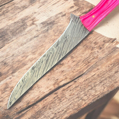 Custom Handmade Damascus Fillet Knife with Sheath 12" Premium Kitchen Use