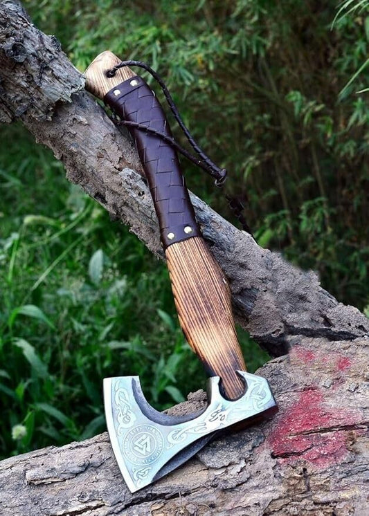 Custom Handmade Viking Battle Axe – 21" Carbon Steel Beard Axe with Wooden Handle & Sheath
