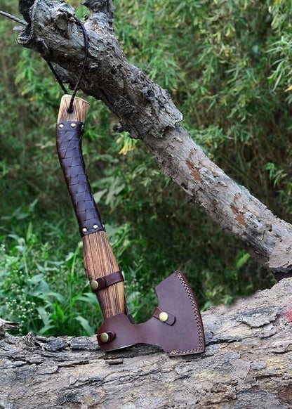Custom Handmade Viking Valhalla Axe 20 Inch Carbon Steel Ragnar Bearded Axe with Leather Sheath